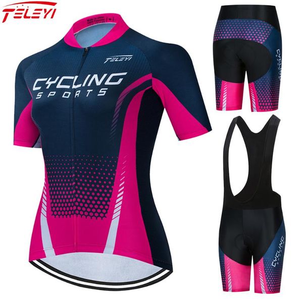 

pro team cycling clothing bicycle wear breathable mtb bike anti-uv jersey set women 2021 short sleeve racing sets, Black;blue