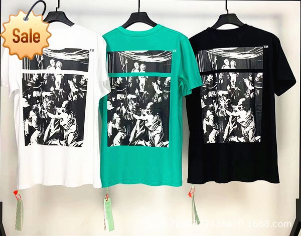 

2020 spring men's new off style back large oil painting print and wo short sleeve t-shirt batch, White;black