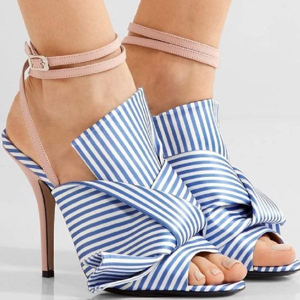 

women sandals striped high heels open toe ladies shoes summer fashion ankle strap stiletto big size zapatos mujer, Black