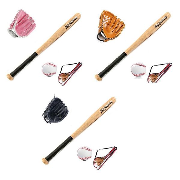 

kids outdoor professional 25 inch wood baseball bat and softball ball & gloves exercise training set with bag fishing accessories