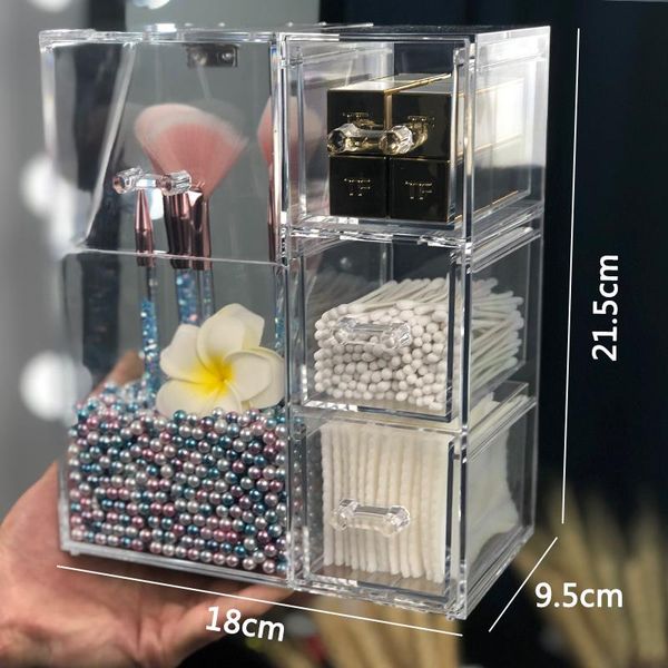 

storage boxes & bins plastic makeup brushes holder with drawers cotton pads swab blender kit dustproof washstand organizer cosmetics box