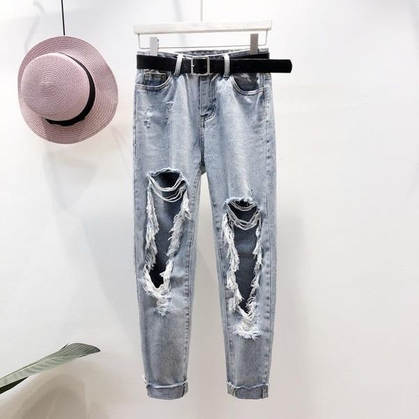 

destroyed women denim pants with holes ta1040 women's jeans, Blue