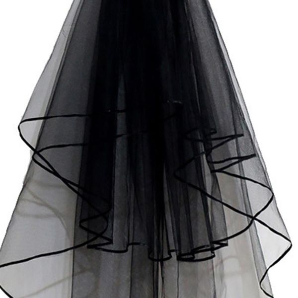 

bridal veils t84b veil with comb wedding hair accessories for brides 2 tier sheer tulle ribbon edge props po taking, Black