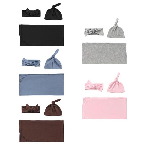 

blankets & swaddling 3 pcs born wrap + headband hat set baby cotton receiving blanket sleepsack hair band cap kit for infants gifts