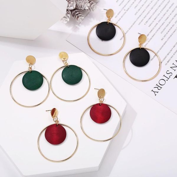 

sell original wooden earrings purchase round retro wood pendant for women stud, Golden;silver