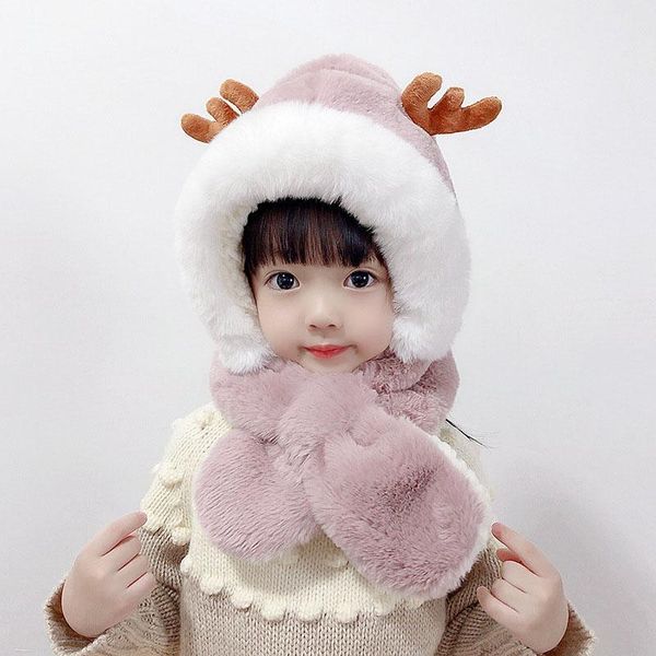 

caps & hats warm plush cute cartoon elk antlers kids hat bonnet ear faux fur girls scarf winter thick children scarves, Yellow