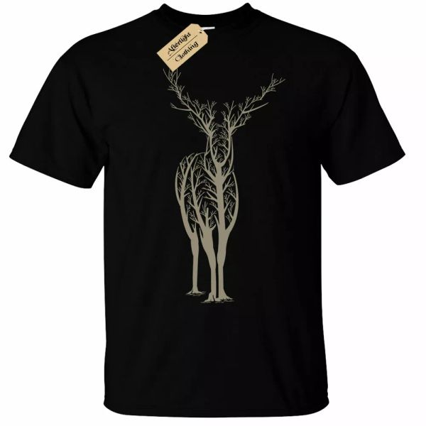 

deer tree tee natural man forest animal gift, White;black