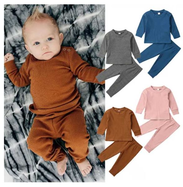 

0-24m toddler kids baby girl boy sets spring autumn clothes long sleeve shirts +pants solid outfits active tracksuits clothing, White