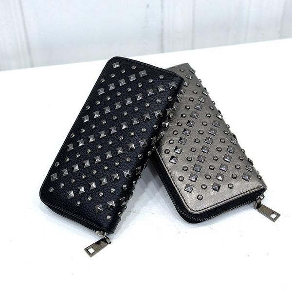 

wallets ladies studded hand clutch wallet fashion long phone bag women, Red;black