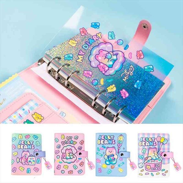 

candy bear leather cover spiral notebook journal schedule daily memo credit card holder agenda planner organizer handbook, Red;black