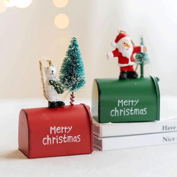 

christmas decorations gift box iron metal mailbox ornament santa claus candy craft lovely xmas tree pendant storage gifts
