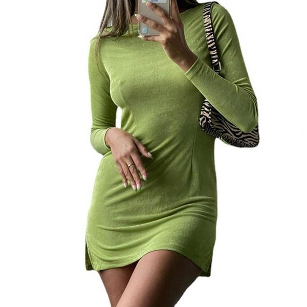 

casual dresses women dress solid color lace-up autumn long sleeve backless split streetwear fashion mini party vestido, Black;gray