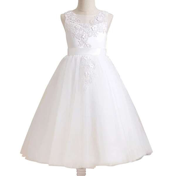 

girl's dresses a-line floor length flower girl party tulle sleeveless jewel neck with appliques, Red;yellow