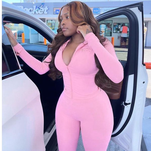 

women's two piece pants women tracksuits solid set hooded casual crop jacket+pencil matching outfit sporty skinny ropa mujer, White