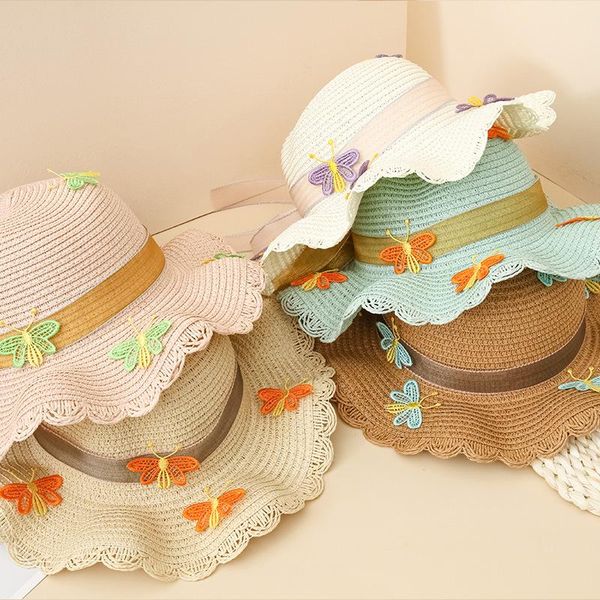 

baby girl sun hat children straw summer sunscreen cute princess girls handmade beach hats female fisherman cap kids beanies caps &, Yellow
