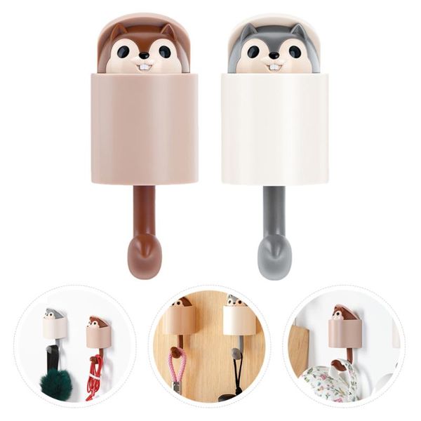 

hooks & rails 2 pcs cartoon squirrel wall hanging hook punch-for kitchen