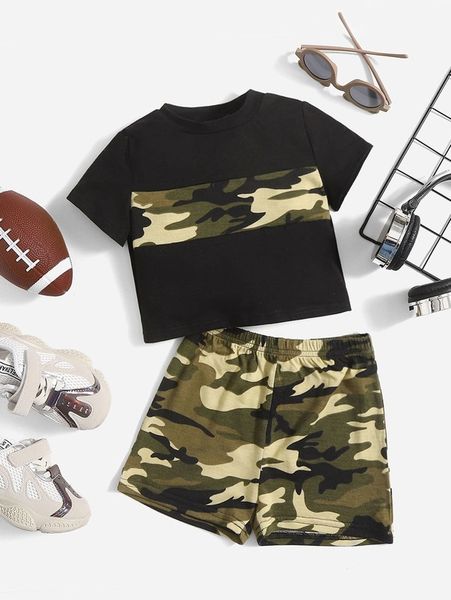 

baby camo print tee & track shorts she, White