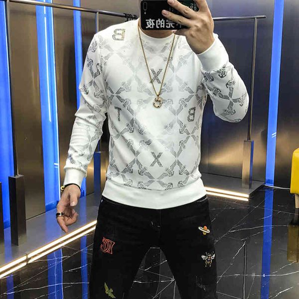 

hoodies mode europa season autumn men fashion offset stamp fine youth around neck leisure sweater, Black
