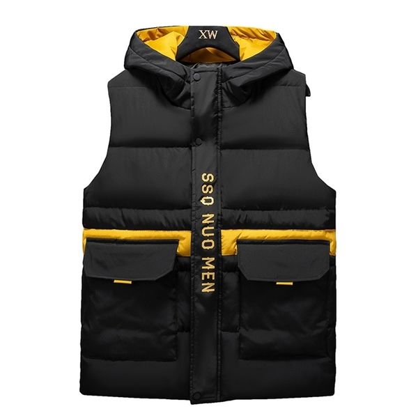 

ymwmhu down vest men waterproof vest hooded collar men padded vest lightweight for men zip-up waistcoat winter clothes with hood 211111, Black;white