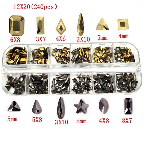 

pcs per box crystal mine black 3d nail art rhinestones mix 12 shapes crystals and stones for diy nails decoration1, Silver;gold