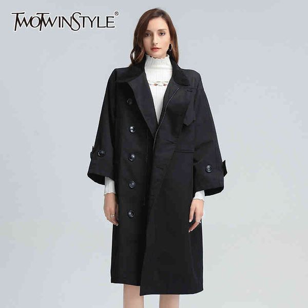 

casual loose windbreaker for women notched flare long sleeve large size windbreakers female fashion style 210524, Tan;black