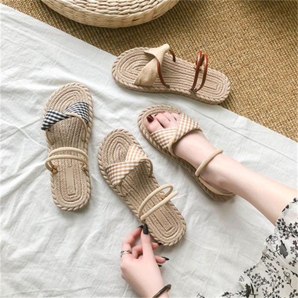 

sandals women's summer 2021 fashion plaid upper comfortable and soft sole two wear beach slippers hausschuhe zapatillas de casa, Black