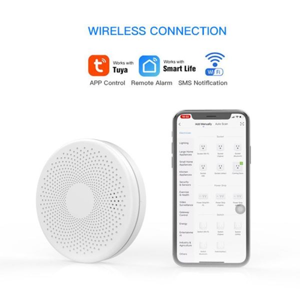 

smart home control tuya wifi wireless smoke carbon monoxide battery powered composite universal fire detector alarm sensor 2021