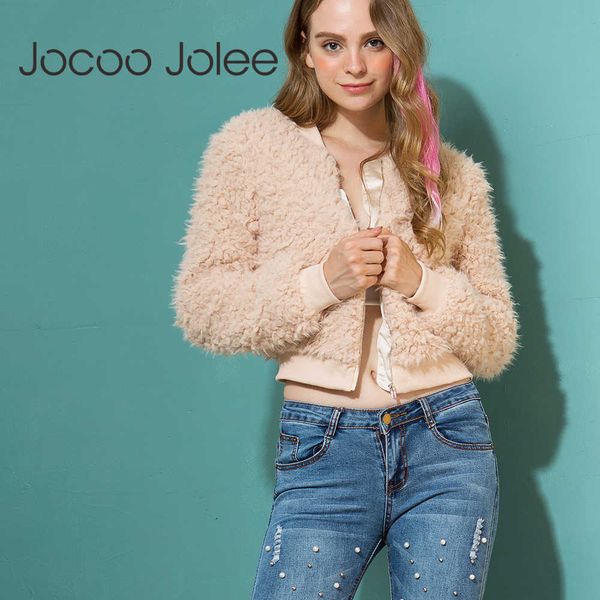 Jocoo Jolee Basic Jacke Langarm Warm Hairly Casts Frauen Herbst Oberbekleidung Weibliche Casual Plüsch Mantel Streetwear 210619