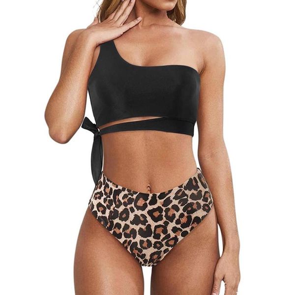 

sagace swimwear women bikini 2021 one shoulder set push up bathing high waist swimsuit summer party women's, White;black