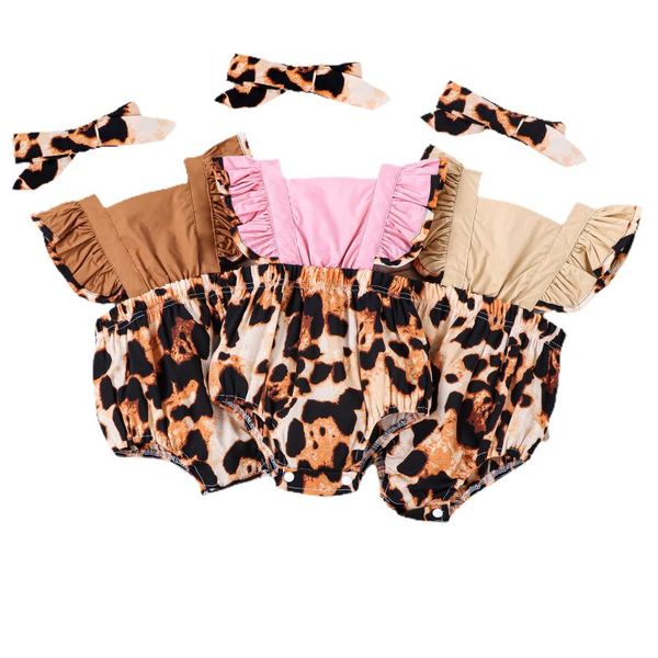 

clothing sets baby girls 2pcs summer outfits, cute ruffle sleeve leopard print romper with headband set,2 pieces princess clothing/color blo, White