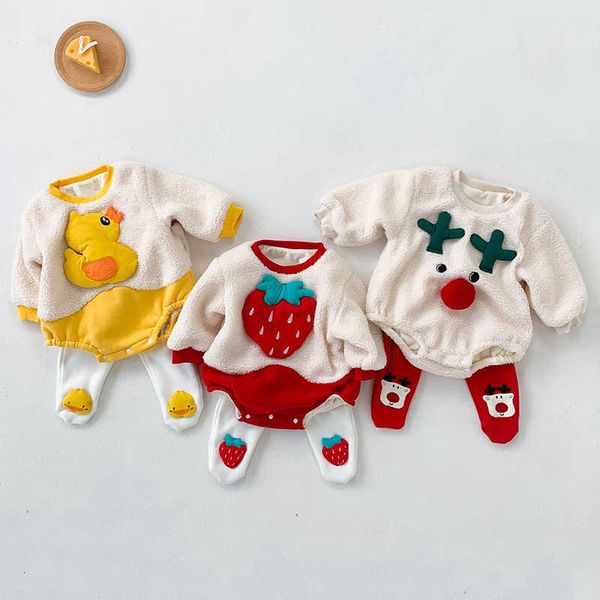 

newborn infant baby boys girls cartoon thicken rompers + panty-hose clothing autumn kids boy girl long sleeve rompers clothes, White