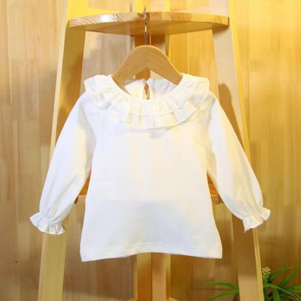

baby girls blouses peter pan collar white toddler t shirt long sleeve ruffle 1 2 3 4 years newborn, Blue