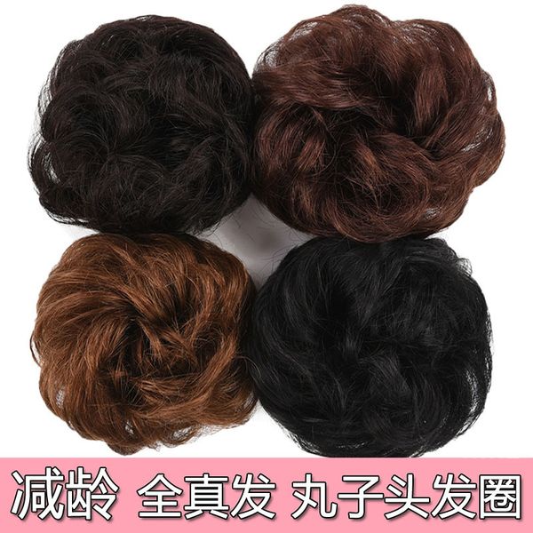 

bud wig ball full real girl's false style curly hair circle head flower, Black