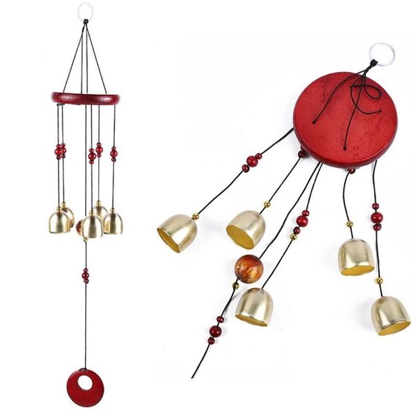

decorative objects & figurines 1 pcs solid wood wind chimes mahogany round plate 5 copper bells wooden ornaments door hanging courtyard balc