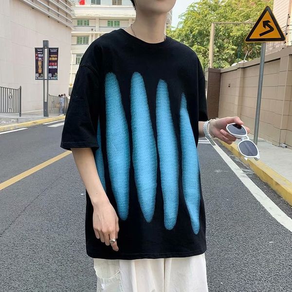 

street men's t-shirts american t-shirt short sve fashion brand hip hop 5-sve trend ruffian handsome half, White;black