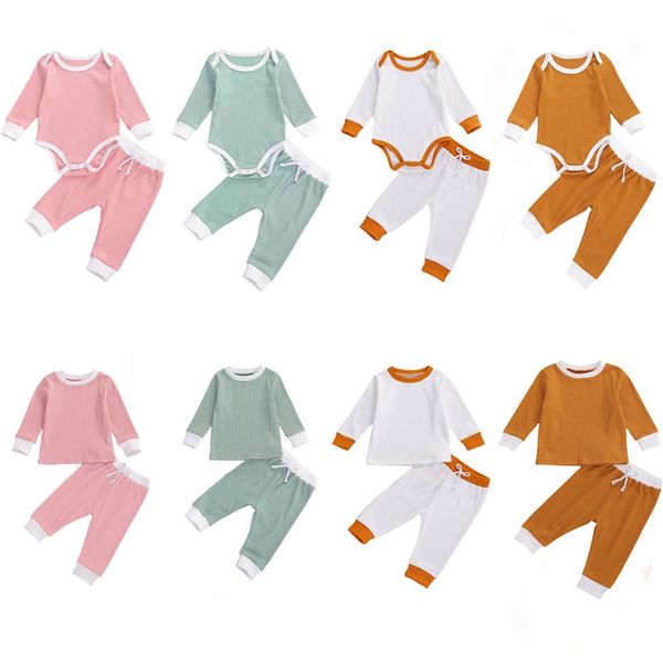 

clothing sets 2021 spring fall baby clothes infant boys girls long sleeve +leggings pants 2pcs ribbed knitted cotton outfit 0-24m, White