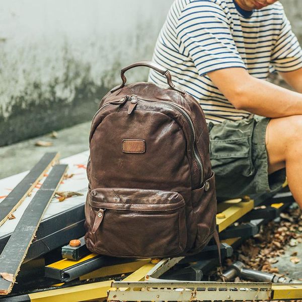 

backpack imported vegetable tanned leather men's retro trend first layer