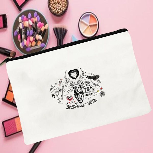 Cosméticos sacos Capas Mulheres Cinzentas Tatuagens Impresso Maquiagem Bag Moda Organizador de Cosméticos para Viagem Senhora De Armazenamento Colorido