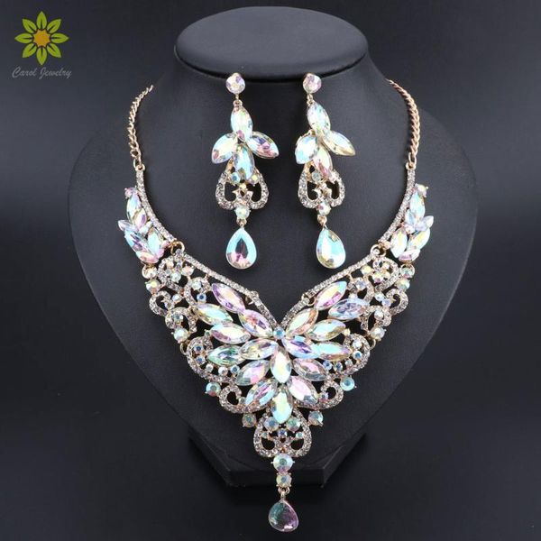 

earrings & necklace luxury gold color wedding jewelry sets party costume accessories jewellery for brides women's gifts, Silver