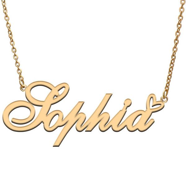 

pendant necklaces sophia love heart name necklace personalized gold plated stainless steel collar for women girls friends birthday wedding g, Silver