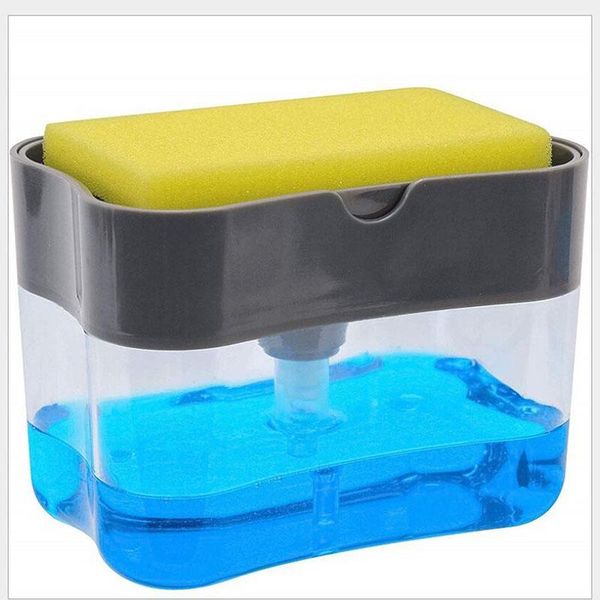 

liquid soap dispenser manual press with sponge box double layer scrubber holder 2 in 1 kitchen bathroom supplies for washing cleaning