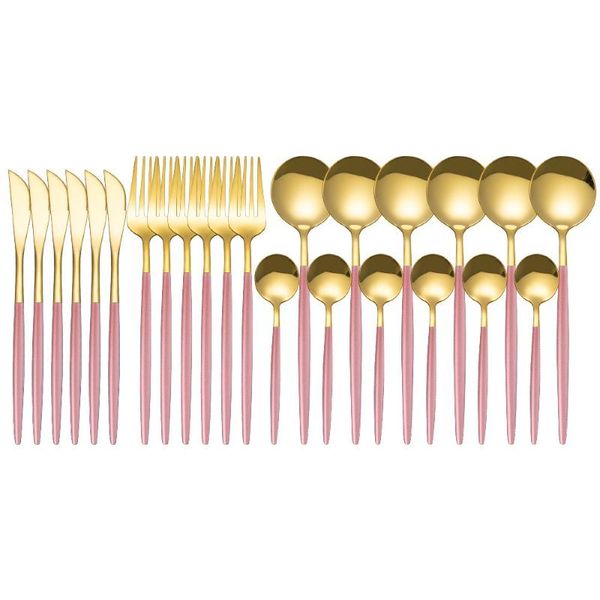 

24pcs/set stainless steel dinnerware colorful dinnerware set knife fork coffee spoon cutlery set kitchen tableware silverware