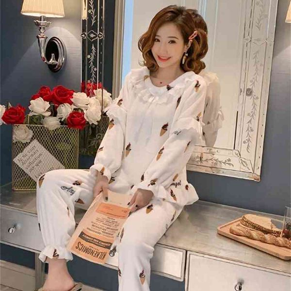 

women's sleepwear fdfklak sweet women pajamas set long sleeve girl's home clothes thick flannel women's pyjamas homewear suit, Black;red