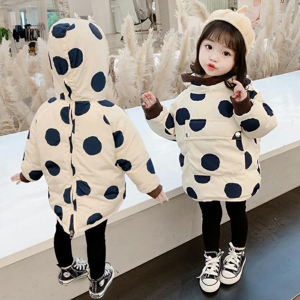 

down coat children's cotton jacket polka dot 2021 korean autumn winter warm girls medium length fashion back zipper hooded, Blue;gray