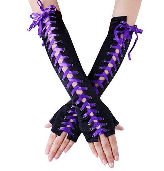 

five fingers gloves fashion long punk satin mitten night gothic party costumes accessories festival birthday dance carnival, Blue;gray