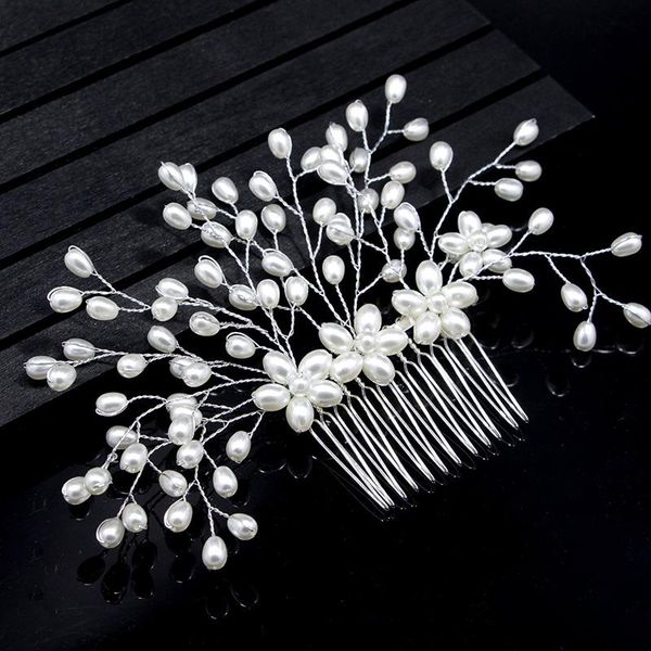

hair clips & barrettes wedding comb pearl accessories clip jewelry women hairpins bridal ornaments headpiece flower tiara gold hairwear, Golden;silver