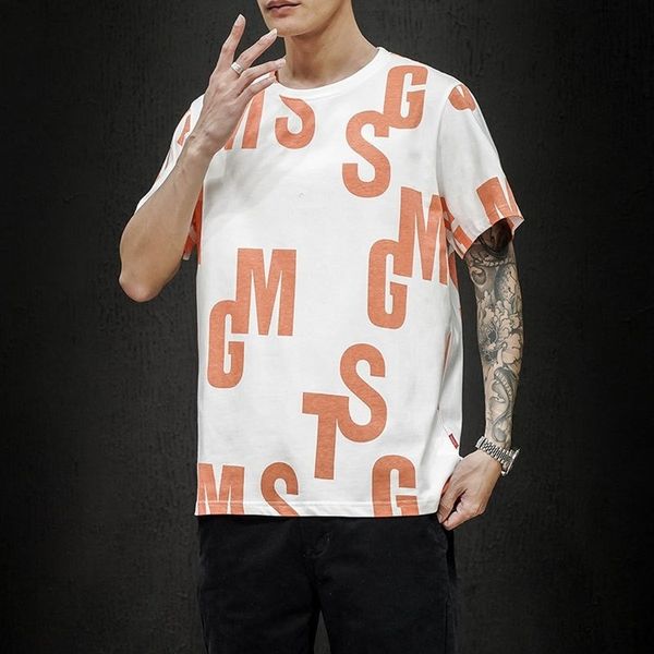

men's t-shirts summer japanese style youth loose casual round neck printing short-sleeved t-shirt korean trend a007t3128 jdoi, White;black