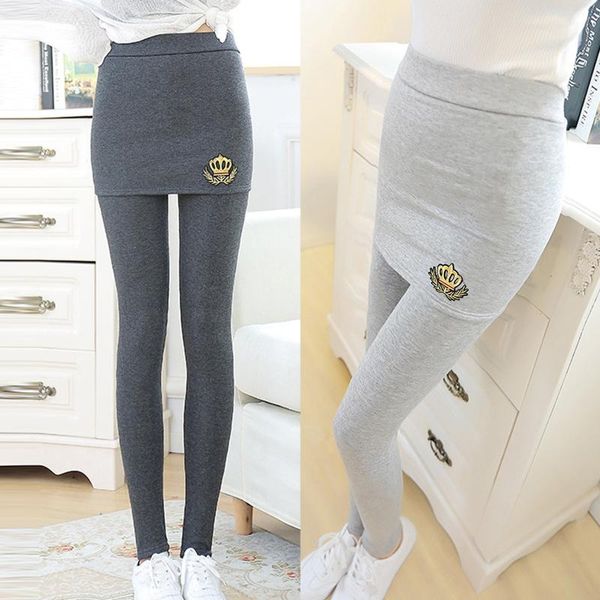 

women's leggings keep warm in autumn and winter windproof pants skirt solid color thicken plus cashmere women high waist, Black