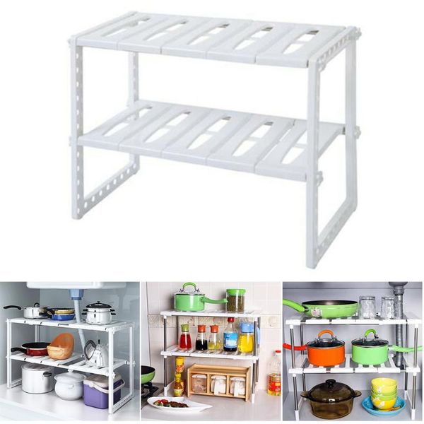 

2-tier sink rack organizer storage expandable adjustable kitchen shelf holder cnt 66 hooks & rails