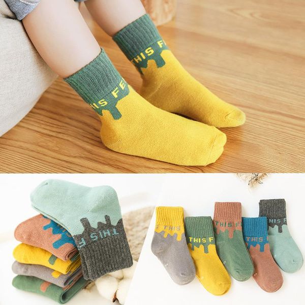 

children's cotton breathable and deodorant middle tube boys girls stitching color kids socks 10 pieces1 lot wz21, Pink;yellow